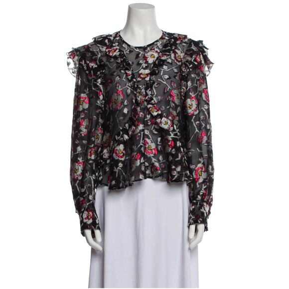 Women Isabel Marant Whimsical Fairy Open Back Floral Metallic Blouse size 36 (4) - Picture 1 of 5